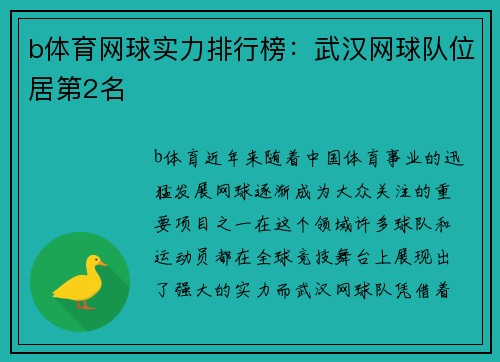 b体育网球实力排行榜：武汉网球队位居第2名